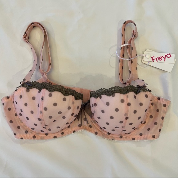 NEW NWT Freya Patsy Polka Dot Underwire Lined Half Cup Bra Ballet Pink Size 30D - Picture 2 of 14